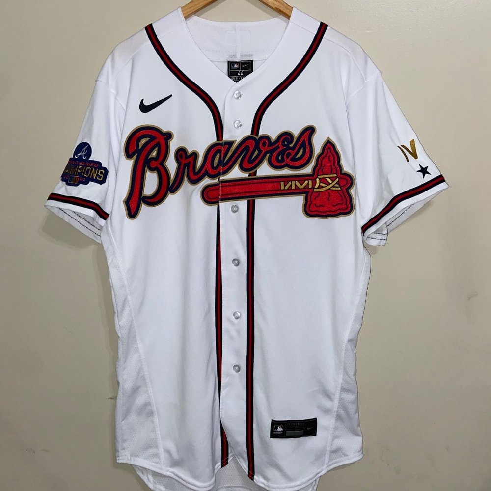 Nike Atlanta Braves MLB Authentic World Series Gold Program Jersey Sz 44 L NEW